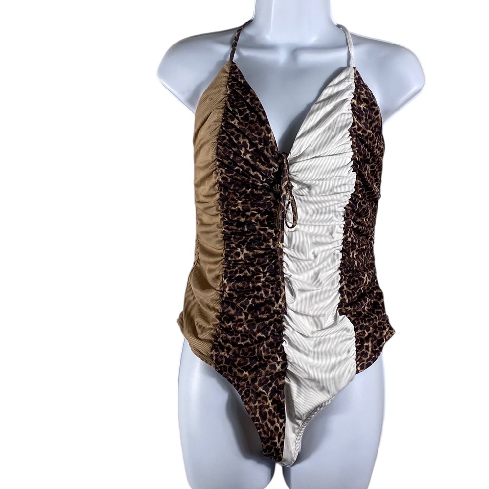 Fashion Nova Leopard Print Halter Swimsuit XL